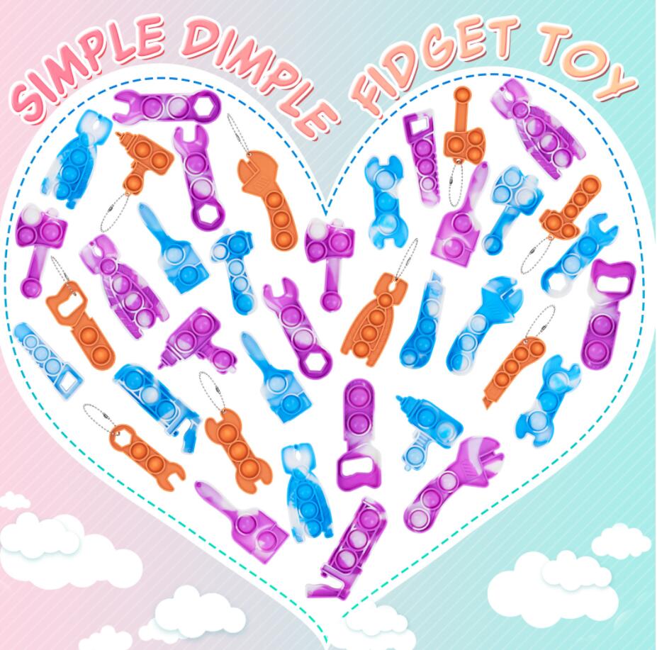 

3D Wrench Spanner Drill Shaped Fidget Toys Sensory Silicone Keyring Keychain Push Bubble Key Chain Holder Pendant Charm Stress Relief Bubbles Kids Toy