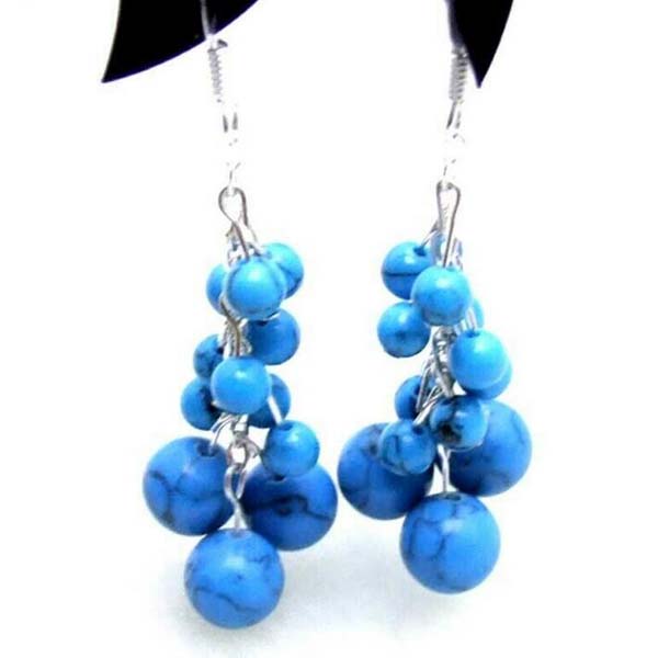 

4-8mm Round Blue TURQUOISE Earring for Women Grape Dangle Earring Siliver Hook