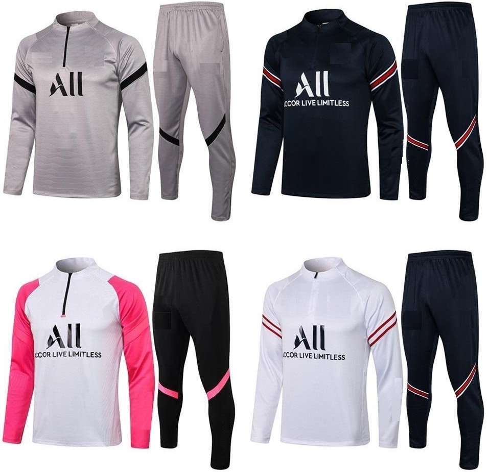 Nouveau 2021 2022 Hommes Kit adulte Kit à manches longues Veste de football Veste de football Shaksuits Jerseys 21 22 PSGS Train Football Entraîn