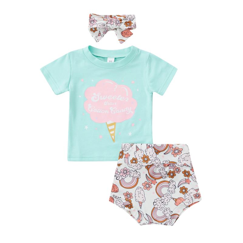 

Clothing Sets 2022-04-07 Lioraitiin 0-24M Infant Baby Girl Summer Clothes Set Letter Short-Sleeved T-shirt Cartoon Ice Cream Shorts Hairband, As pic