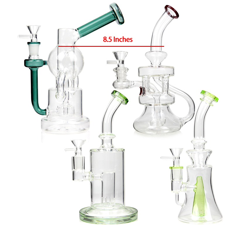 

8.5 Inches dab rig recycler Glass Bong Hookah Smoking Water Pipe Tobacco Shisha cool bongs smoke pipe oil rigs 14.4 mm Bowls pipes