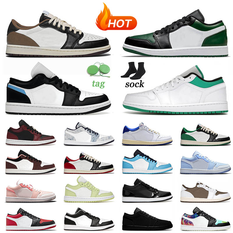 Jumpman 1 1s Low Basketball Shoes Mens Sports White Lucky Green Black Travis Washed Denim University Blue Black Womens Sneakers Designer Trainers