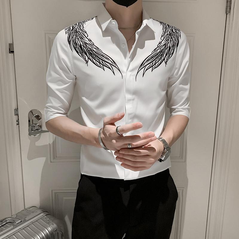 

Men's Casual Shirts Spring Summer Stylish Print Slim Fit Half Sleeve Tuxedo For Men Clothing 2022 Chemise Homme ShirtsMen's, Black
