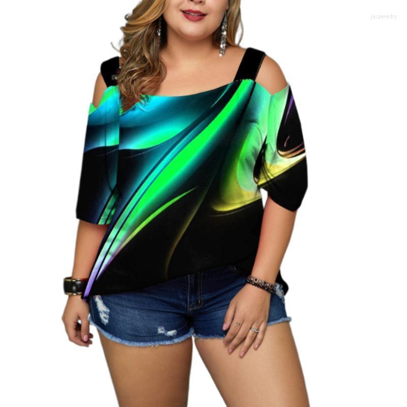 

Women's Plus Size T-Shirt Fashion Tops Women Digital Gradient Print Short Sleeve Large Hem Woman Blouse And Top La Taille 5Xl Femme Jasp22, Pattern4