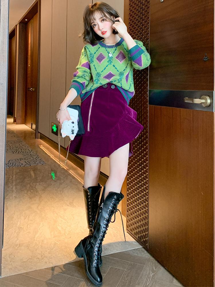 

Women' Tracksuits High Waist Slimming Irregular Stitching Ruffled A-line All-match Skirt Women' 2022 Winter, Fuchsia