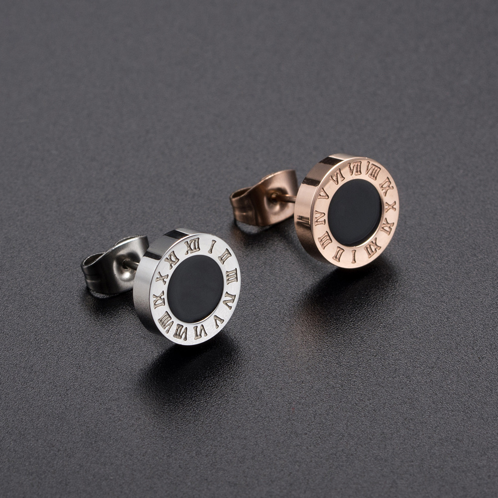 Boucles d'oreilles à clous en acier titane pour hommes et femmes, marque de mode, chiffres romains, boucle d'oreille Simple, bijoux ronds de luxe