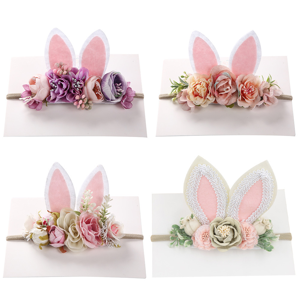 

Easter Day Baby Headband Rabbit Ear Newborn Photography Props Boy Girl Nylon Hair Bands Artificial Flower Festival Headwrap