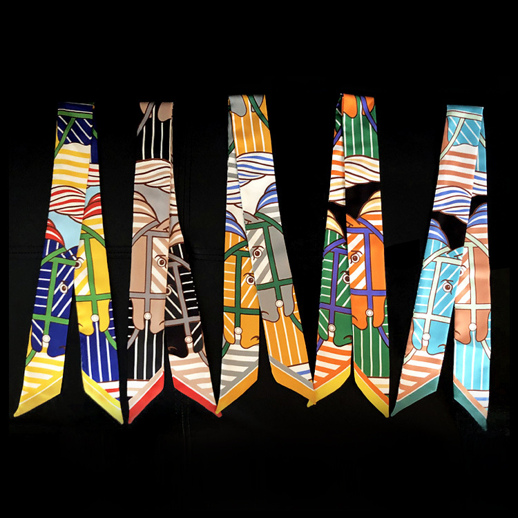 

Korean Style Women S Silk Scarf Printed All-Matching Tie Bag Handle Small Scarf Fashion Hair Band Ribbon