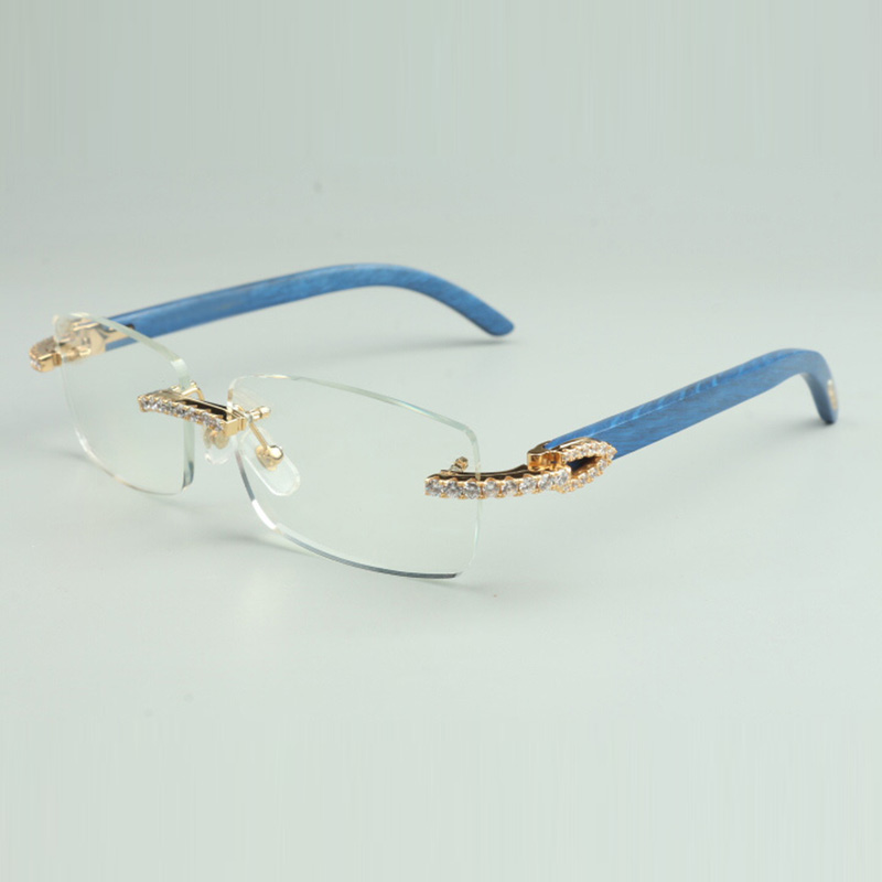 

endlesses diamonds glasses frame 3524012 with natural blue wooden legs and 56mm clear lenses