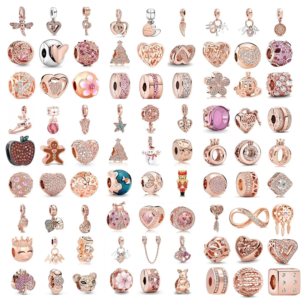 

925 Sterling Silver Charms chain dangle rose gold bead Beads Original Fit Pandora Bracelet Jewelry Making DIY Gift