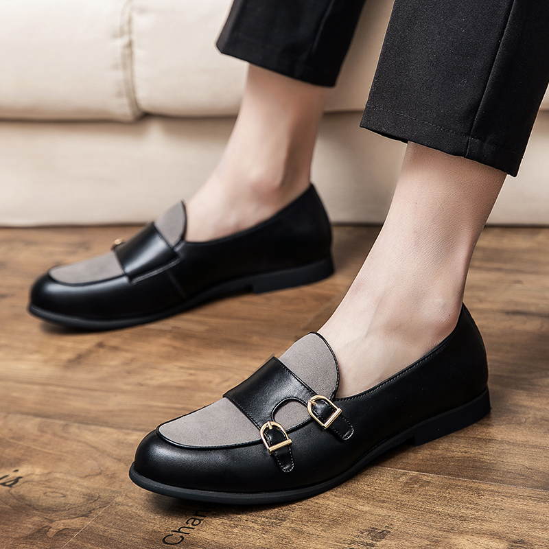 2022 Nouveaux mocassins hommes chaussures PU couture Plaid tendance classique boucle à double boutonnage rétro mode tout-match confortable respir
