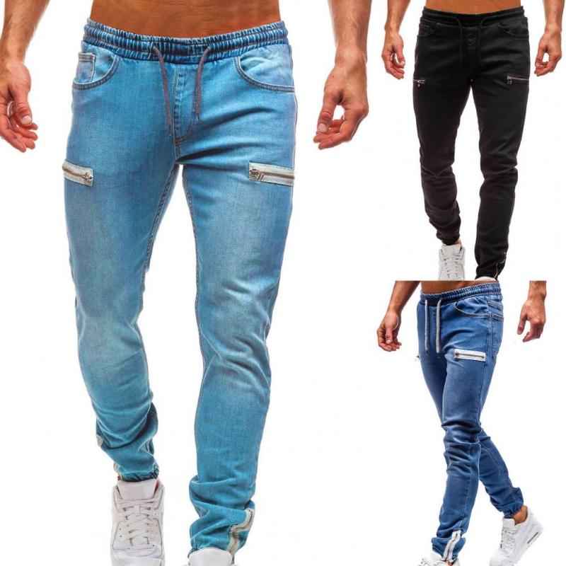 

Men's Jeans Denim Pants Streetwear Athletic Summer Drawstring Fashion Multi Pockets Ankle Tied JeansMen's, Light blue