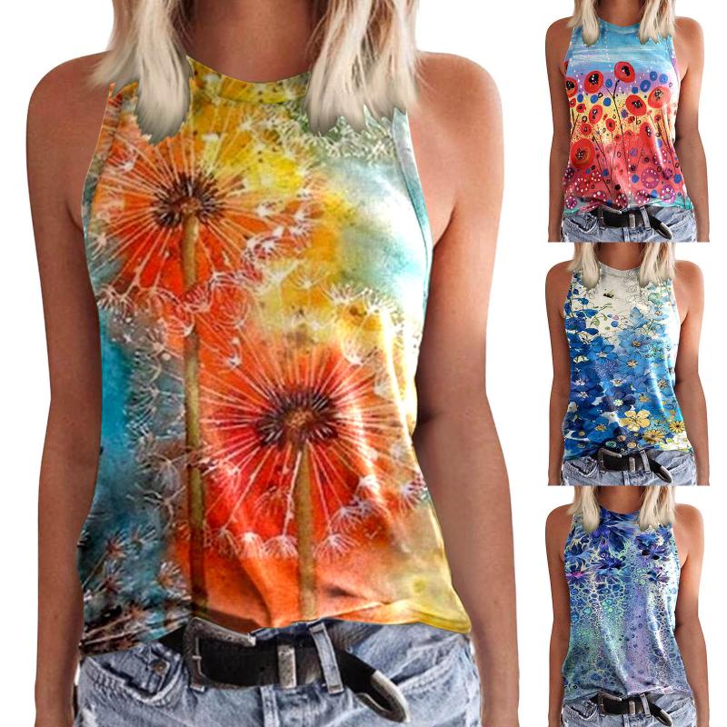 

Women's Tanks & Camis Tops For Womens Crewneck Sleeveless Print Summer Casual Loose Fit Basic Shirts Beach Blouse Tank CremeWomen's, Blue