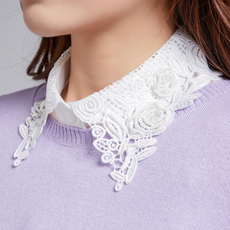 

Bow Ties Women Chiffon White Lace Detachable Collars Female Floral Hollow False Collar Shirt Fake Half Remoable Faux Col TieBow