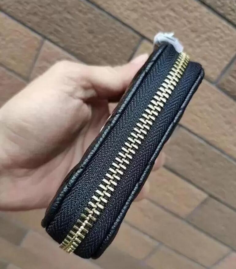 

Paris designer Coin Purses card holders Single Zip Pocket caviar Wallets Elegant Women small black leather bags, Black-c