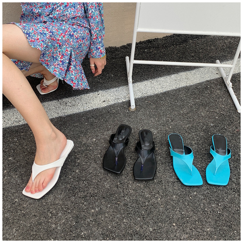 

Brand Women Slipper Luxury Ladies Square Toe Low Heel Casual Slides Summer Outdoor Beach Sandal Flip Flops Shoes, As pic2