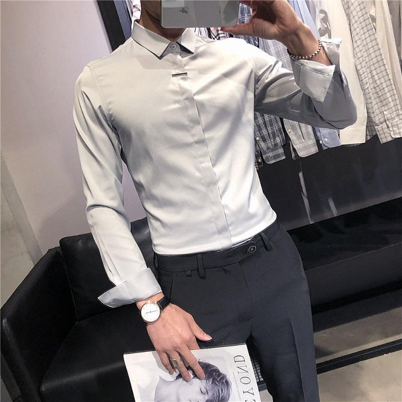 

Men's Dress Shirts Men 2022 Autumn Solid Color Male Long Sleeve Business Social Blouses Turn-down Collar Work O812 Dway22, Black zhongxiu