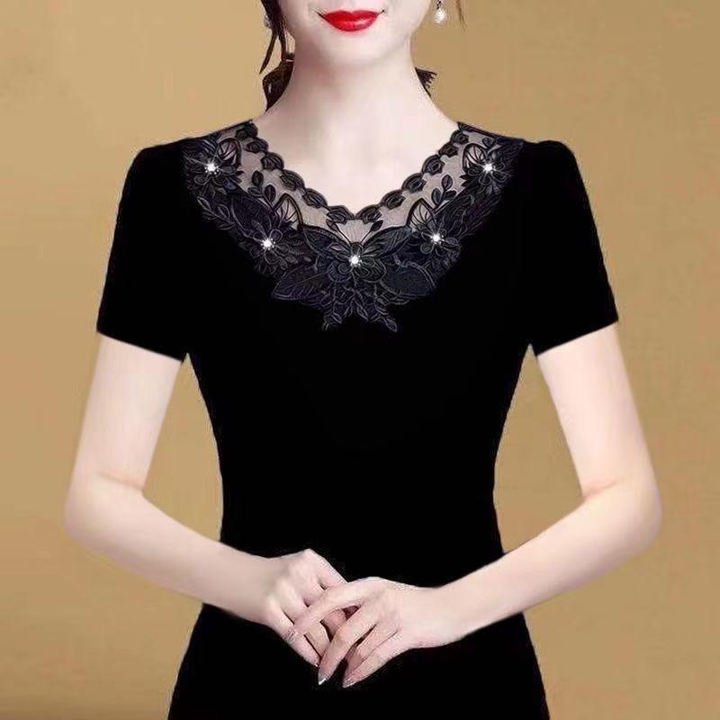 

Women's T-Shirt Summer Fashion O Neck Polyester Short Sleeve Women's Korean Style Flower Pattern T ShirtWomen's, 03