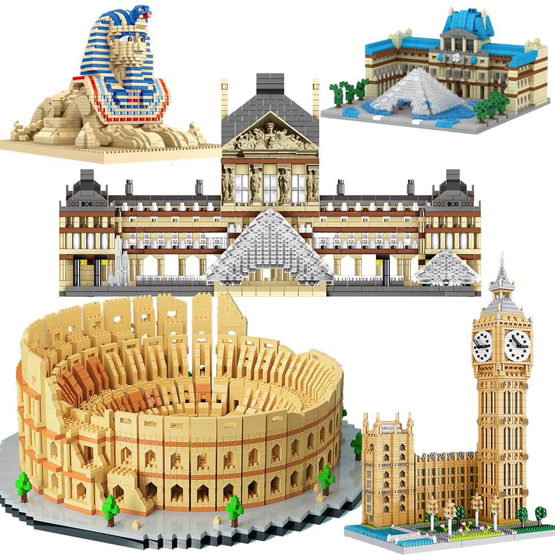 

Colosseum Louvre Museum Sphinx Diamond Building Micro Blocks Capitol City Bricks Paris Eiffel Tower London Big Ben Architecture 220726