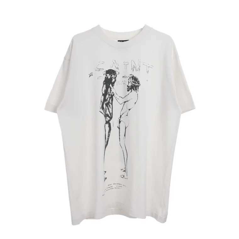 

Men's T-Shirts Saint Michael lettered portrait graffiti crew neck print short sleeve high street Vintage high, White