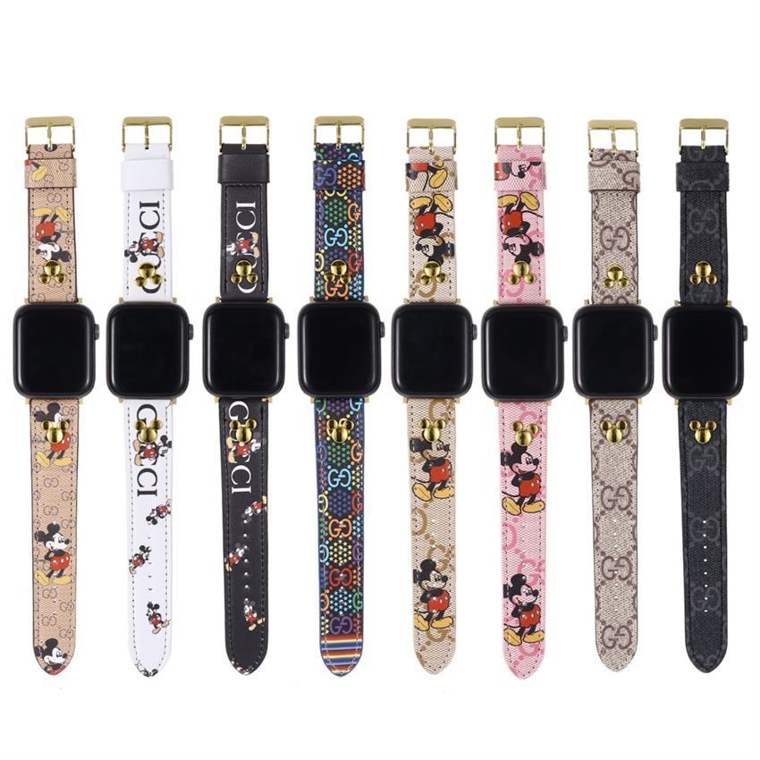 

Genuine Leather strap Gucci Mickey Mouse Watch Bands For Apple designer watch band 38mm 40mm 41mm 42MM 44mm 45MM iWatch 3 4 5 SE 6 7 Series