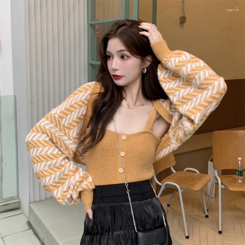 

Women' Knits & Tees Vintage Striped Cardigan Sexy Solid Color Sleeveless Sweater Women Korean Fashion Oversize Cropped Knitted Coat Female, Sling
