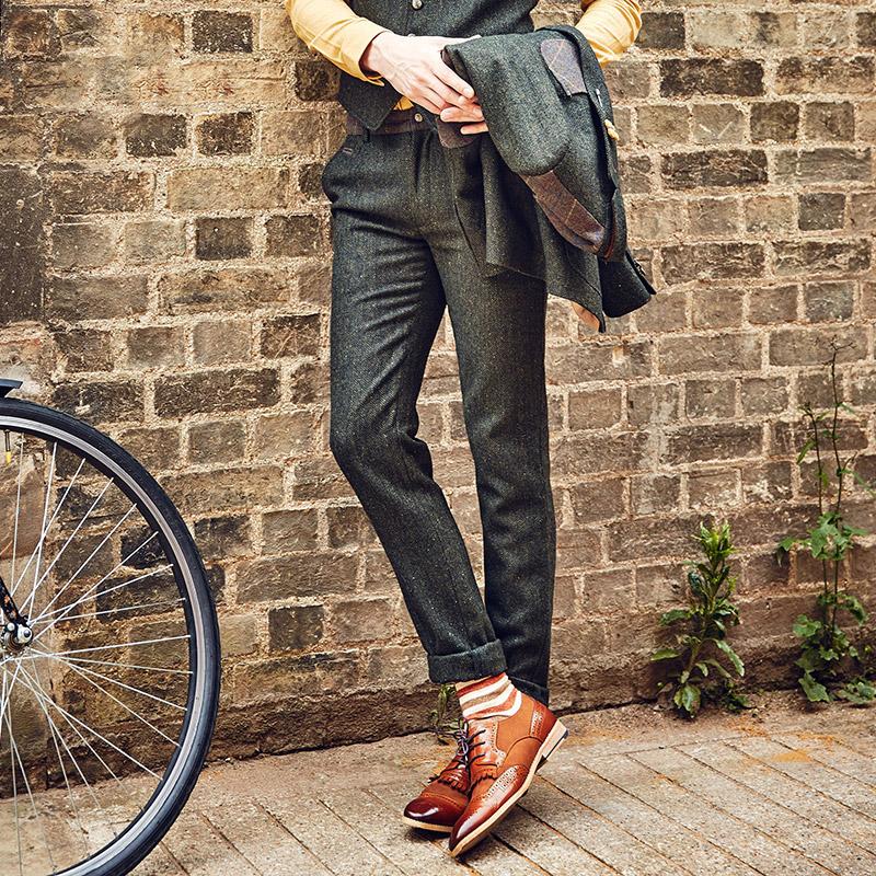 

Men's Suits & Blazers High Quality 2022 Autumn Winter Men 31% Wool Warm Wedding Groom Pants Mid Waisted Slim Casual Retro PantMen's, Brown