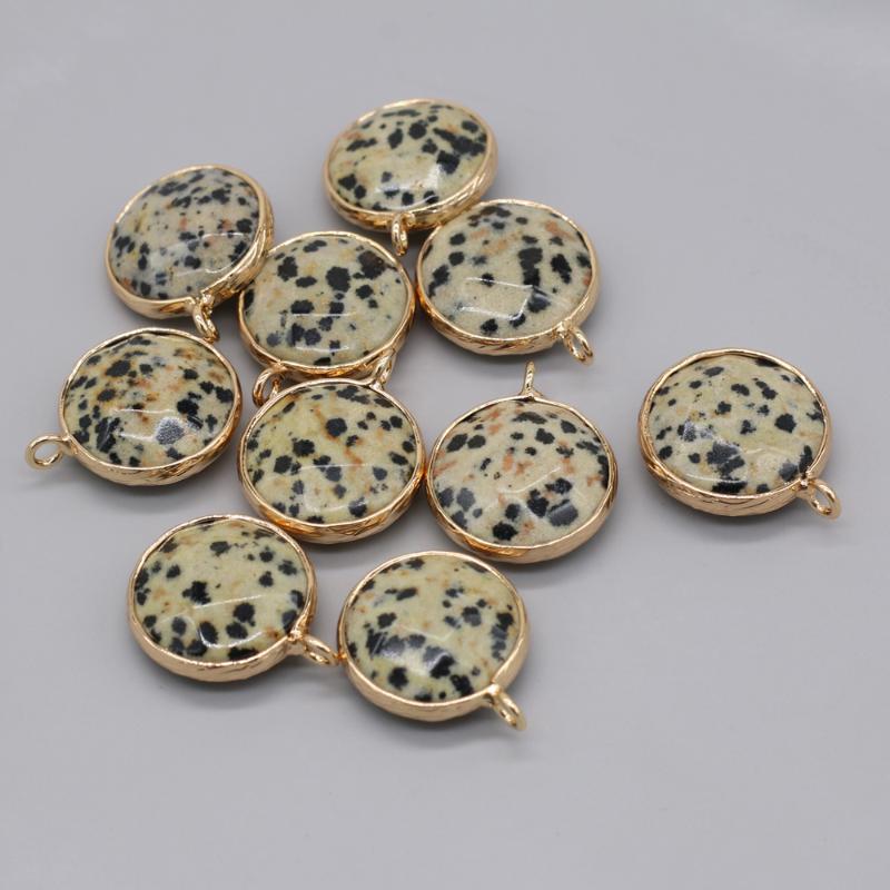 

Pendant Necklaces Wholesale10PCS Natural Stones Damation Jasper Round Gold-plated For Jewelry Making DIY Necklace Earring Accessories GiftPe