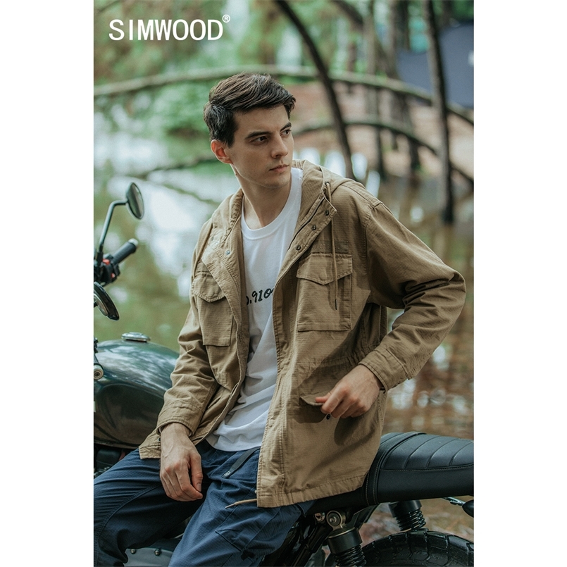 

Spring Vintage Cargo Jackets Men Multi Pockets Plus Size Coats Outdoor Wear Hiking Shell Hooded Field Jacket 220727, Army green