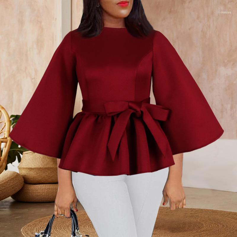 

Women' Blouses & Shirts Elegant Office Lady Work Wear Autumn Pullover Tops African Fashion Style Female 2022 Fall Clothing Classy Peplum Sh, Burgundy