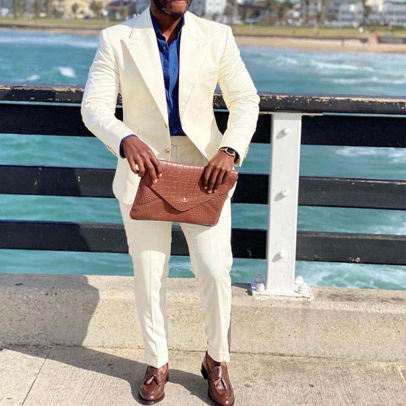 

Men's Suits & Blazers YiMinpwp Ivory Suit For Men 2 Piece Peaked Lapel Single Breasted Prom Wedding Man Costume Mariage Homme Coat PantMen's, Black