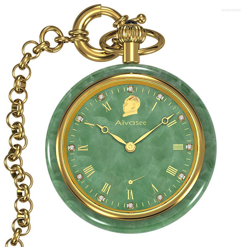 

Pocket Watches Jade Clock Retro Manual Mechanical High-end Natural To Create Top Business Men Watch Brand Aivasee Gift Male TimerPocket, White jade