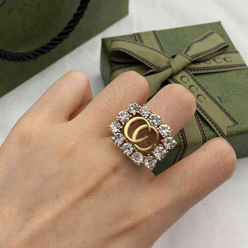 

ins hot selling Gu22cci ring earrings retro simple diamond letter double G exquisite open Cluster Rings high quality rhinestone pearl stud earring