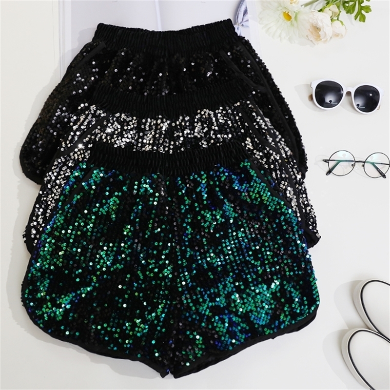 

Sequined Short Spring Summer Korean Style Gold Silver Sequins Shorts Female Students Elastic Waist Loose Short Trousers Y200403