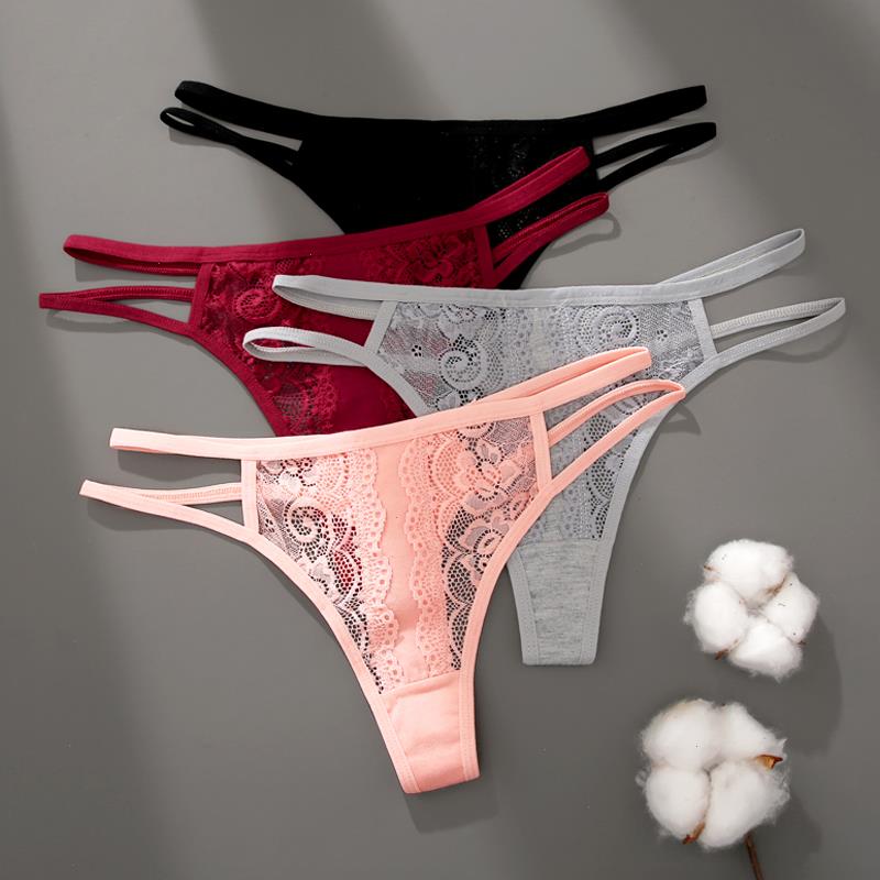 

Lace Panties Women Sexy Low-waist Underwear Thong Hollow Out G String Breathable Female Lingerie Embroidery Intimates -xl, White