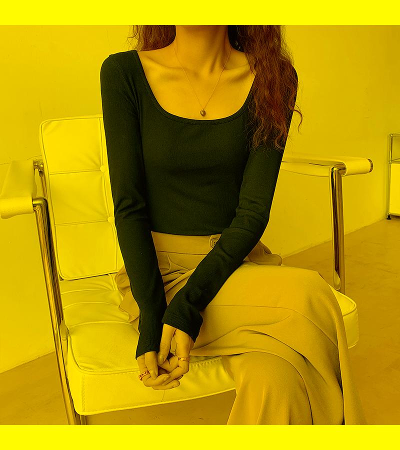 

Women' T-Shirt Women Square Neck Long Sleeve T Shirts Elegant Knitted Thread Skinny Plain 2022 Spring Summer Casual White Tees TopWomen, Black