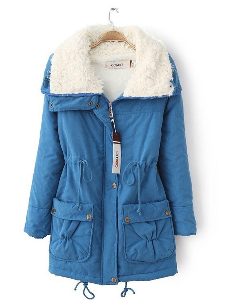 

Women' Jackets Thick Women Winter Warm Coat Female Autumn Hooded Cotton Fur Oversize Basic Jacket Outerwear Slim Long Ladies Chaqueta Jacke, Blue