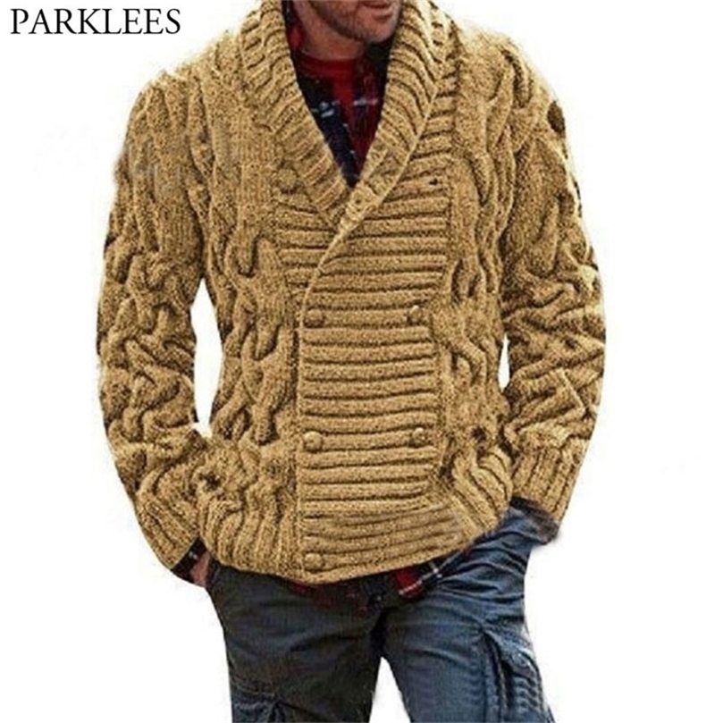 

Double Breasted Mens Cardigan Sweater Autumn Sweater Coat Jacket Men Knitted Cardigan Pull Homme Twist Jumper Sweater XXL 201202, Army green