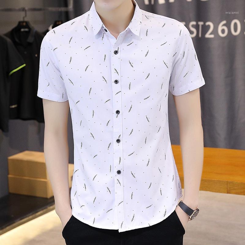 

Men's Casual Shirts Summer Shirt Feather Korean Version Short Sleeve Slim Square Collar Cardigan Floral Fresh And Cool Breathable, Red