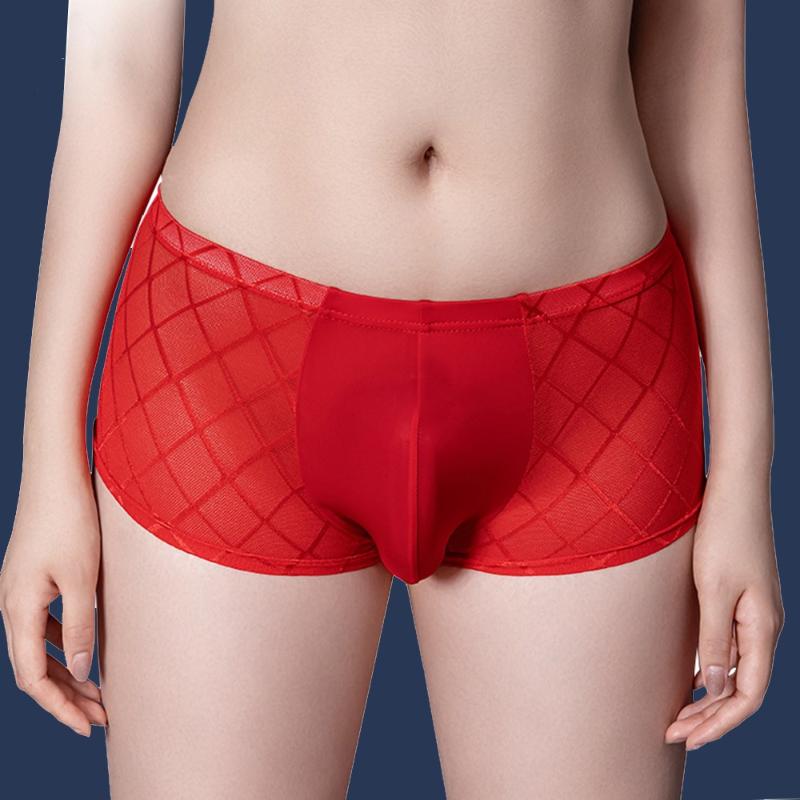 

Underpants Sexy Men See Through Underwear Stretch Oil Shiny Glossy Panties Boxer Shorts Print Homme Male Comfortable UnderpantUnderpants, White