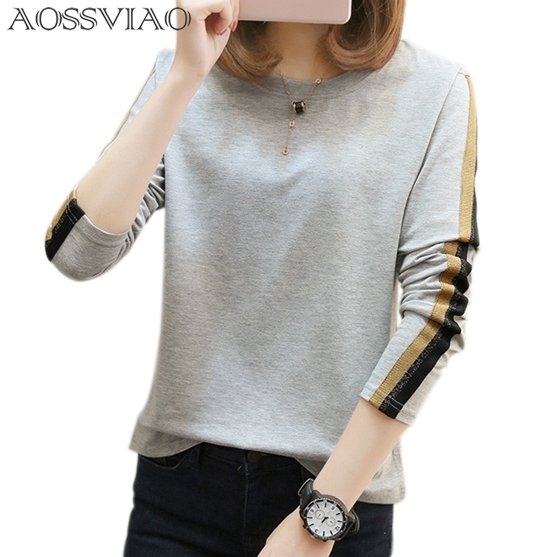 

AOSSVIAO plus size t shirt women tshirts loose fashion oneck long sleeve t shirt women tops tee shirt femme Grey Khak Y200109, Khaki