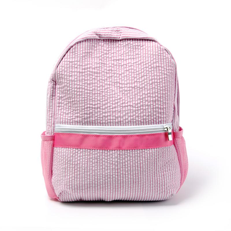 

Backpack Pink/Navy Seersucker Stripes For Kids Toddler With Side Mesh Pockets DOMIL111-187