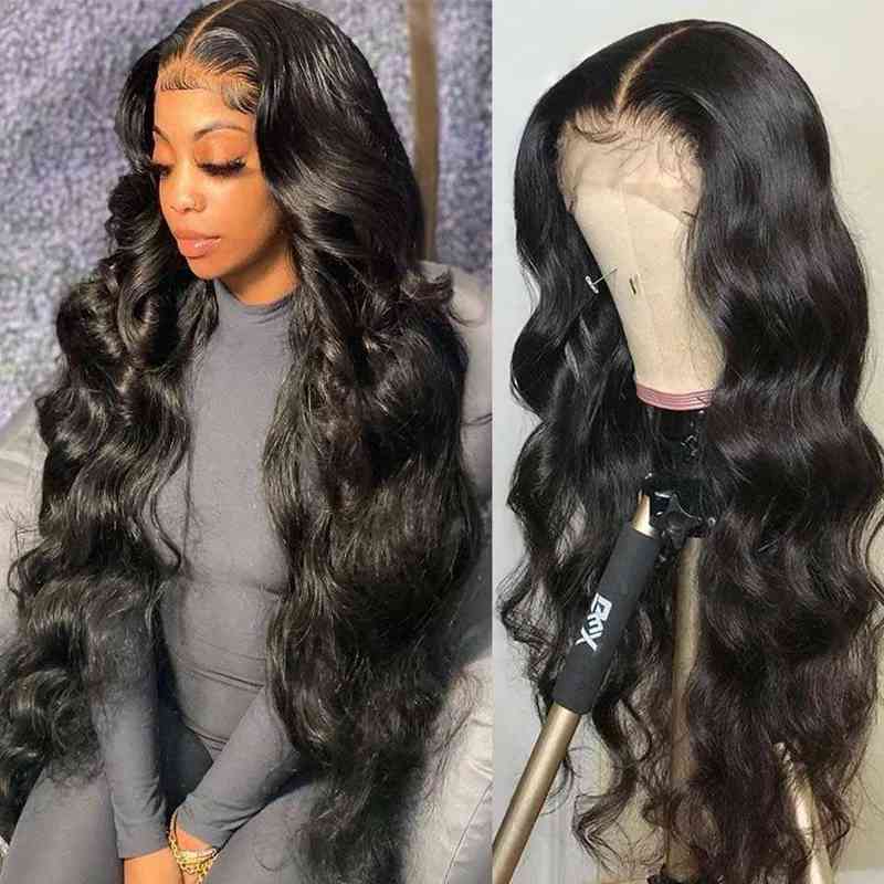 

100% Closur Wig Body Wave La Front Wi 13x4 HD Transparen Lace Frontal PrePlucked Closure Brazilian Lace Front Huma Hai Wigs 7BY1, Natural color