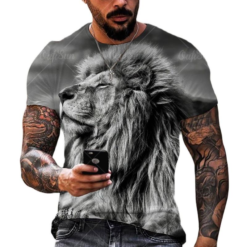 

Men's T-Shirts Men's T-shirt Fashion Summer 3D Printing Animal King Of The Forest Lion Tiger Pattern Street Personality Wild Loose Overs, Ofsm-00863