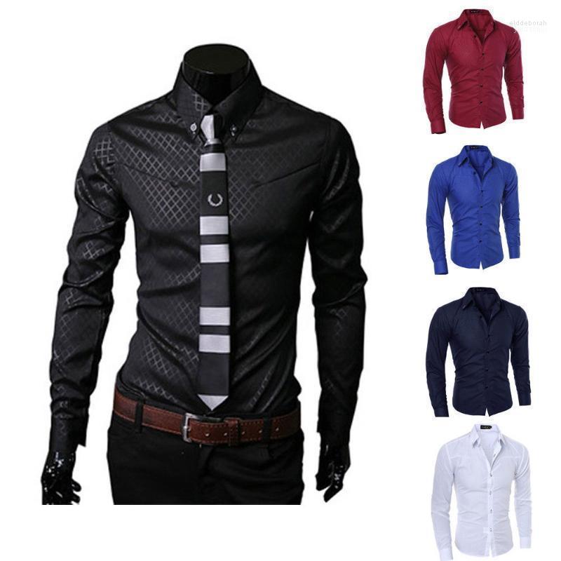 

Men's Dress Shirts Mens Slim Fit Business Shirt Long Sleeve Casual Cotton Tops Black White Red Navy BlueMen's Eldd22