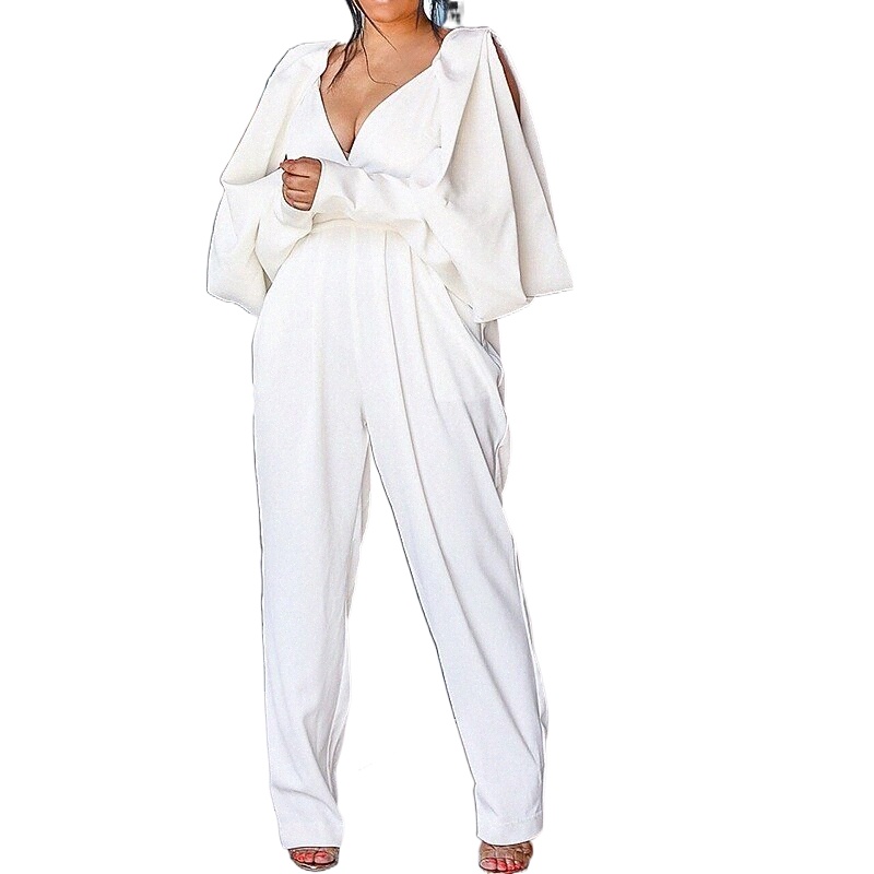 women's Jumpsuit Solid Color V Neck Elegant Party Regular Fit Long Sleeve White Pink S M L Summer q1no#-image-761479727