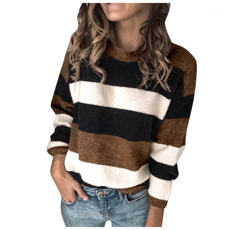 

Women's Sweaters Ladies Color Block Striped O-Neck Sweater Long Sleeve Knitted Pullover Tops Fall/Winter Fashion Sweatshirt Oversized, Gray