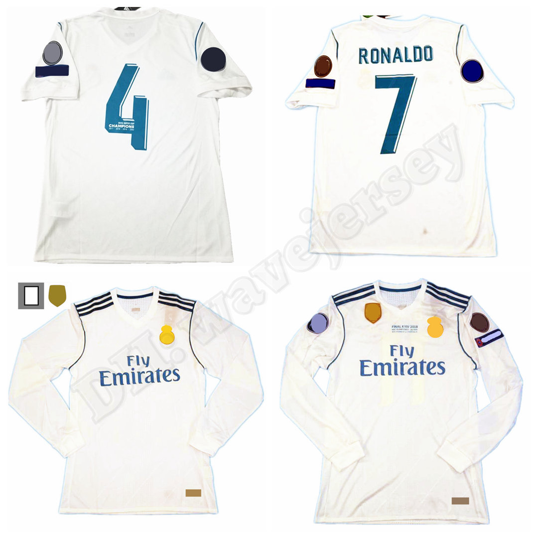 

17 18 Player Soccer Jerseys Retro maillot classic vintage camisetas football shirts long Uniforms UCL men home pepe ramos Casemiro benzema isco ronaldo REAL MADRIDs, 17-18 home player long ucl champion