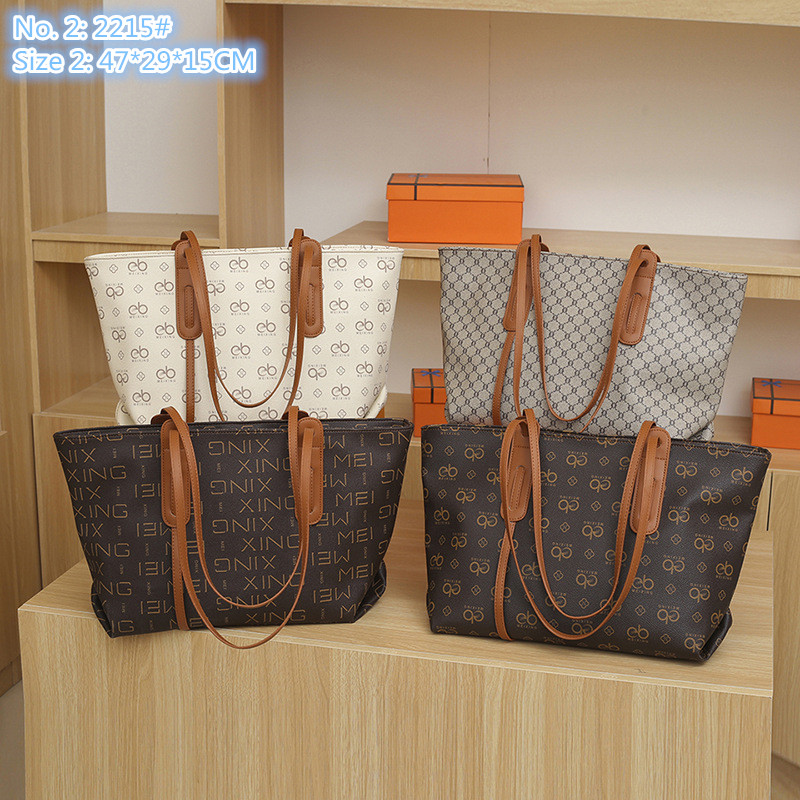 

Wholesale factory ladies shoulder bags 2 styles simple Joker printed tote bag sweet bow ribbon retro handbag high capacity interlayer fashion handbags, Beige2-2215#