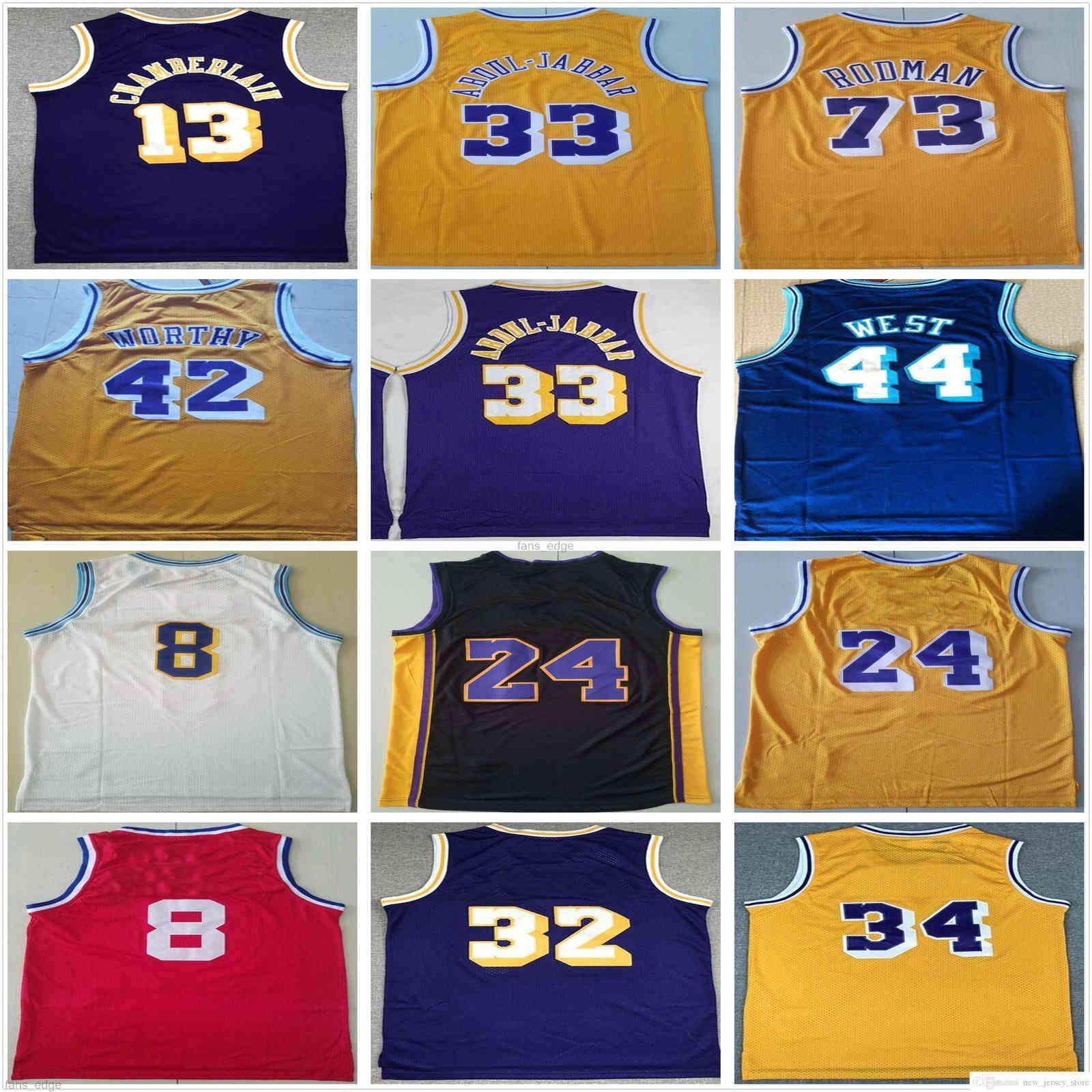 

Retro Vintage Classic Basketball Jerseys Mens Jerry 44 West 42 Worthy Wilt 13 Chamberlain Dennis 73 Rodman Jersey, Black